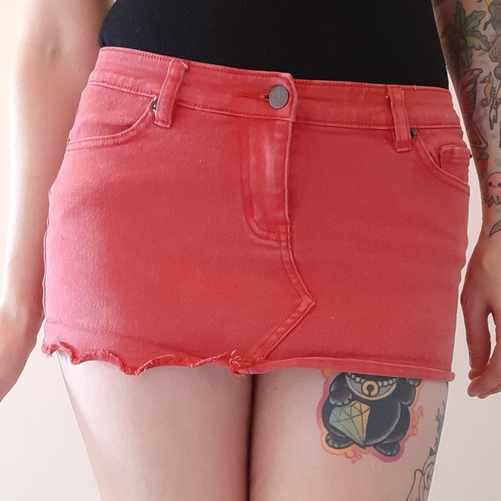 UB Jeans Red Denim Mini Skirt.